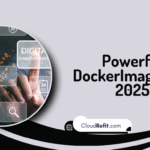 Graphic with title 'Powerful DockerImage Tips 2025' featuring digital transformation icons and branding from CloudRefit