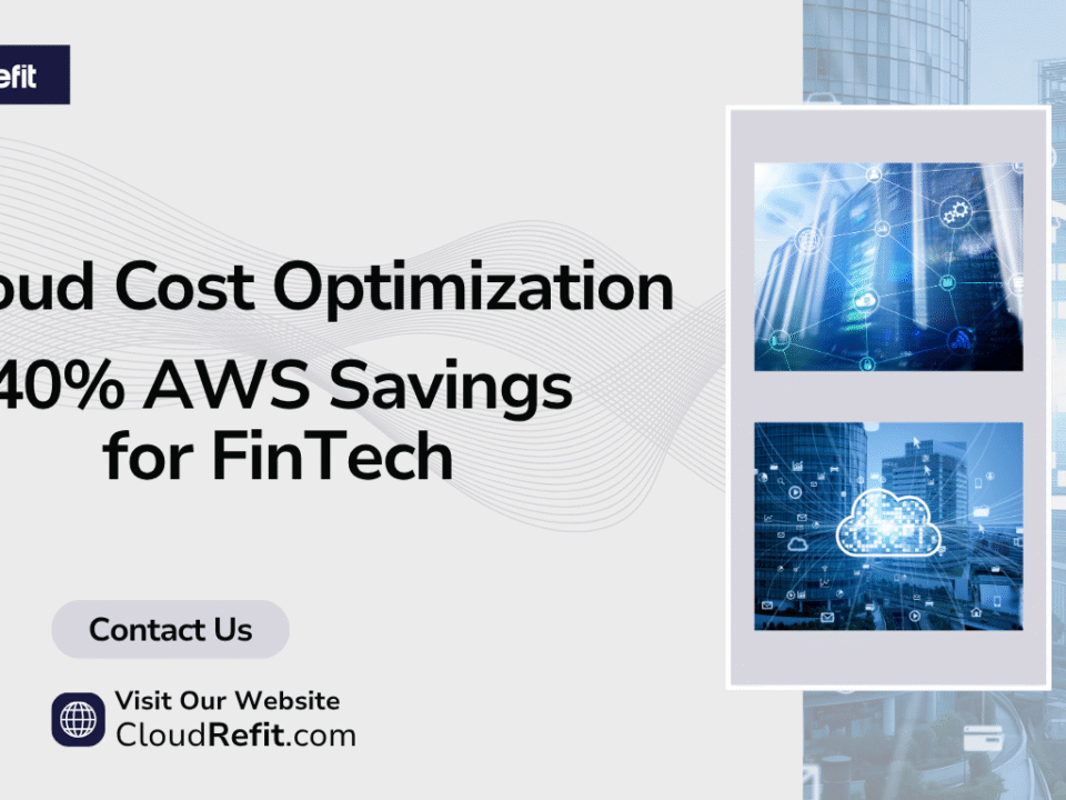 CloudRefit advertisement highlighting 40% AWS savings for FinTech companies, with 'Contact Us' and 'Visit Our Website' call to actions